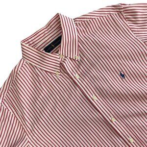 Ralph Lauren Men XL Shirt Red White Classic Striped Button-Down 100% Cotton Pony